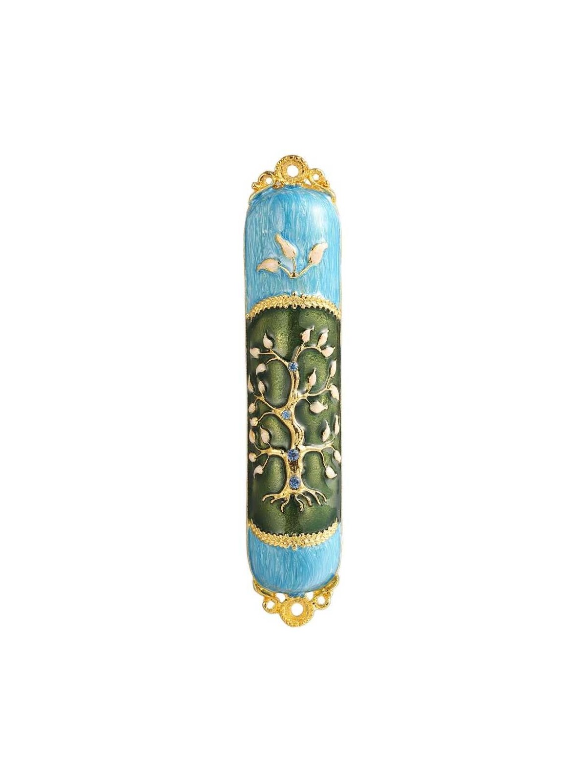 Teal and Green Crystaled Hand Painted Tree of Life | Mezuzahs | Judaic